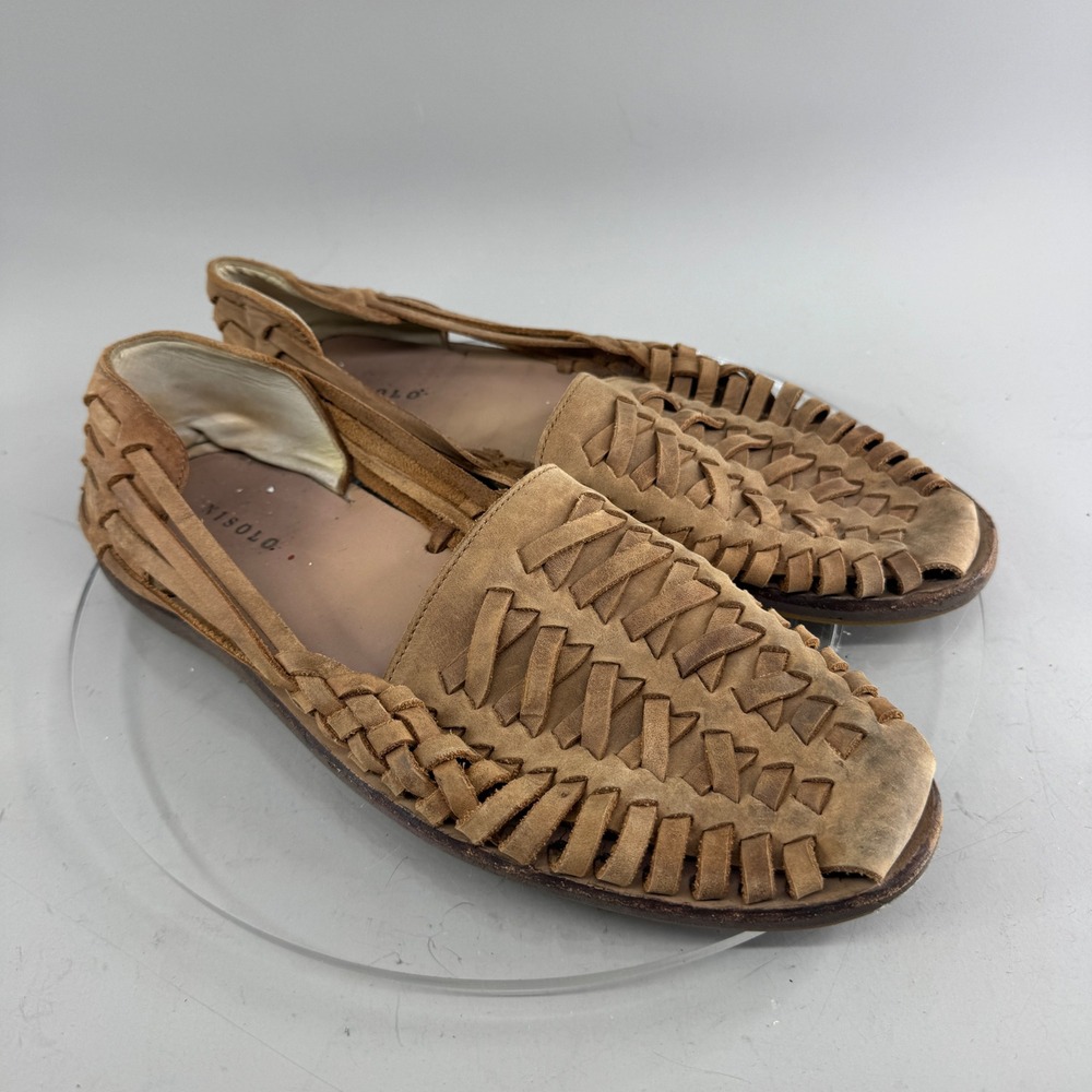 Nisolo Huarache Sandals Mens 10 Brown Woven Leather Mexican Boho Summer Slip On